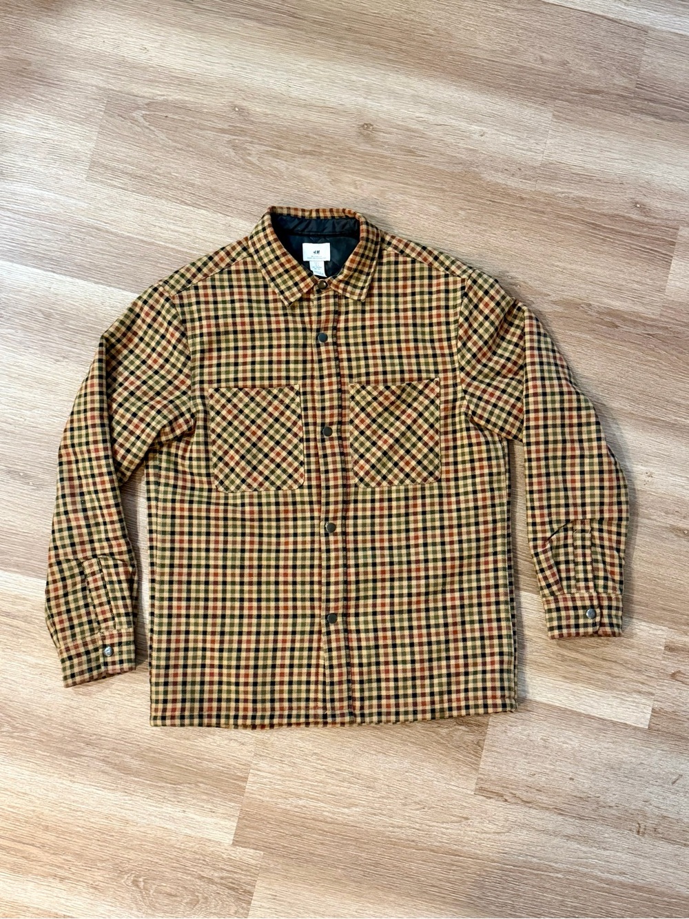 H&M Plaid Padded over shirt Shacket in Tan, Black, green & maroon